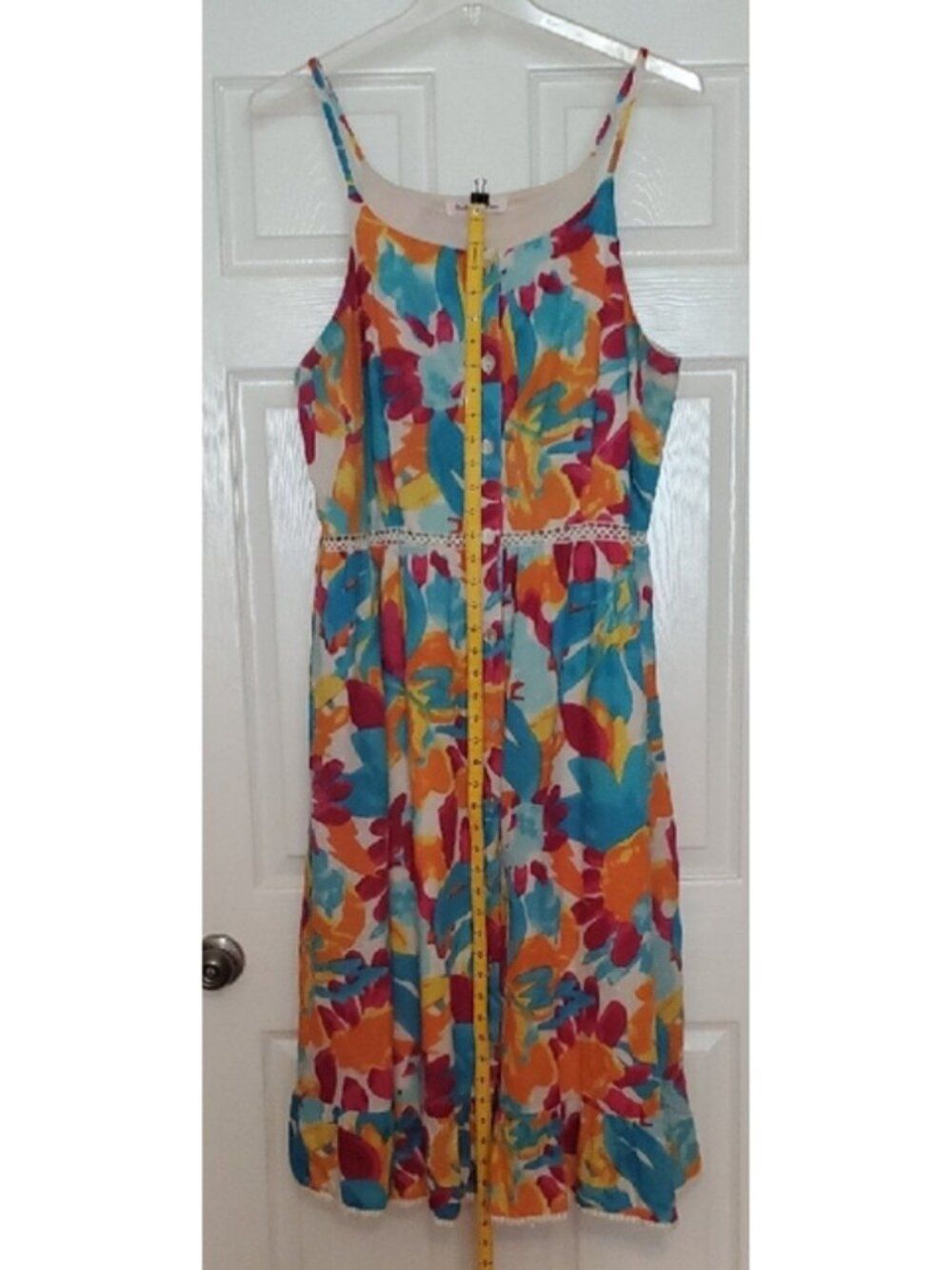 Harlow & Rose Multicolor Floral Midi Dress 2XL Spaghetti Strap Button Front - Picture 4 of 8